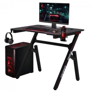 FDW GD-R586-RED Gaming Tischstand mit Headset Aufhängung und Getränkehalter aus Metall - Rote Farbakzente