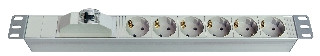 1 HE, 19", Steckdosenleiste 6-fach, mit Überspannungschutzschalter, 2m Kabel