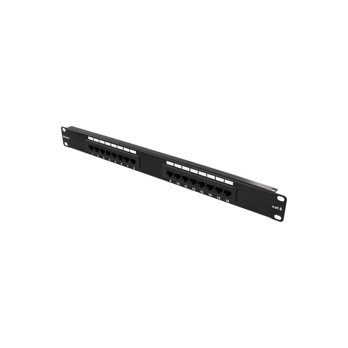 1 HE, 19", Cat 6, UTP Patchpanel, 16- Port RJ45
